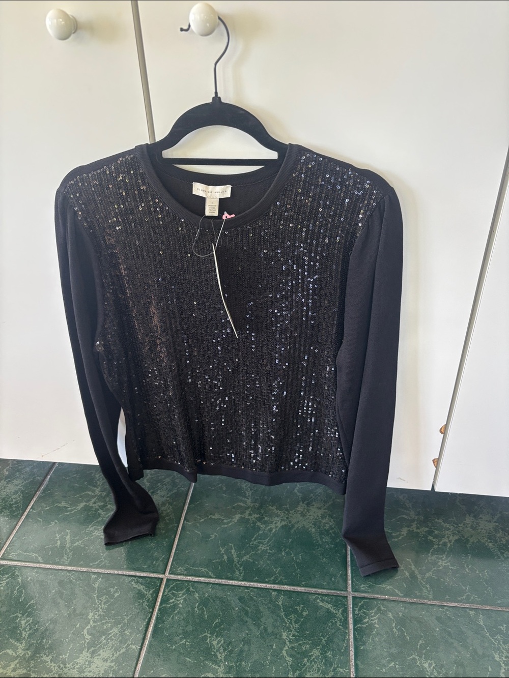 Monique Lhuillier Black Sequin Women's Top